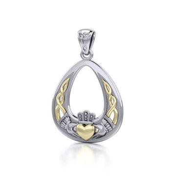 Celtic Claddagh Silver and 14K Gold Accent Pendant MPD3034 - Jewelry